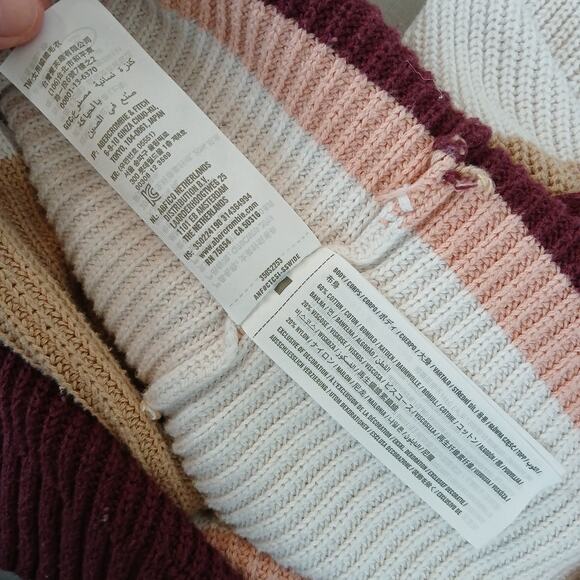 Hollister Color Block Stripe Sweater M ribbed knit crew tan burgundy white pink - Picture 15 of 15